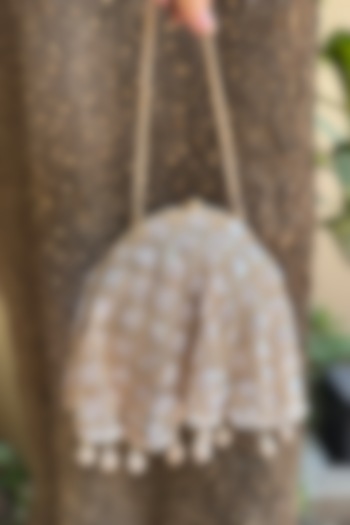 Nude Faux Silk Hand Embroidered Draped-Style Clutch by BHAVNA KUMAR at Pernia's Pop Up Shop