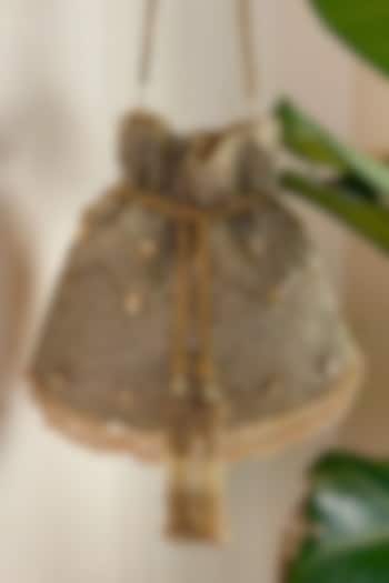 Gold Velvet Hand Embroidered Potli by BHAVNA KUMAR at Pernia's Pop Up Shop