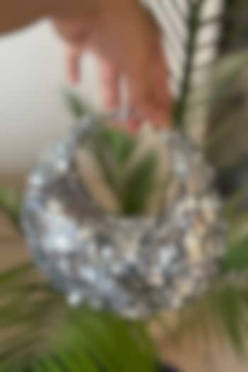 Silver Sequins Embellished Crescent Mini Bag by BHAVNA KUMAR