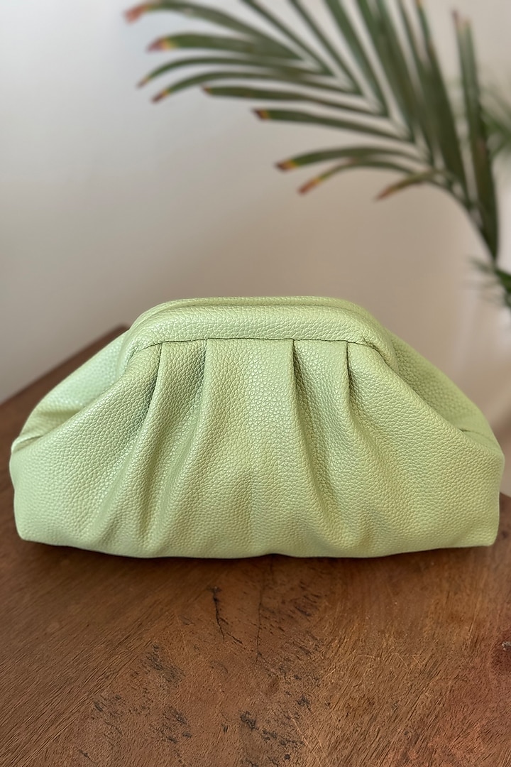 Lime Green Vegan Leather Clutch by BHAVNA KUMAR at Pernia's Pop Up Shop