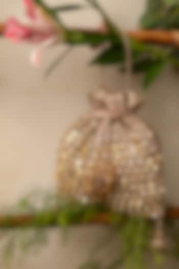 Copper Gota Fabric Mother Of Pearls Potli Bag by BHAVNA KUMAR at Pernia's Pop Up Shop