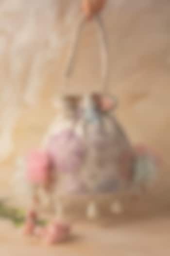 White Net & Velvet Beads Embroidered Potli Bag by BHAVNA KUMAR at Pernia's Pop Up Shop
