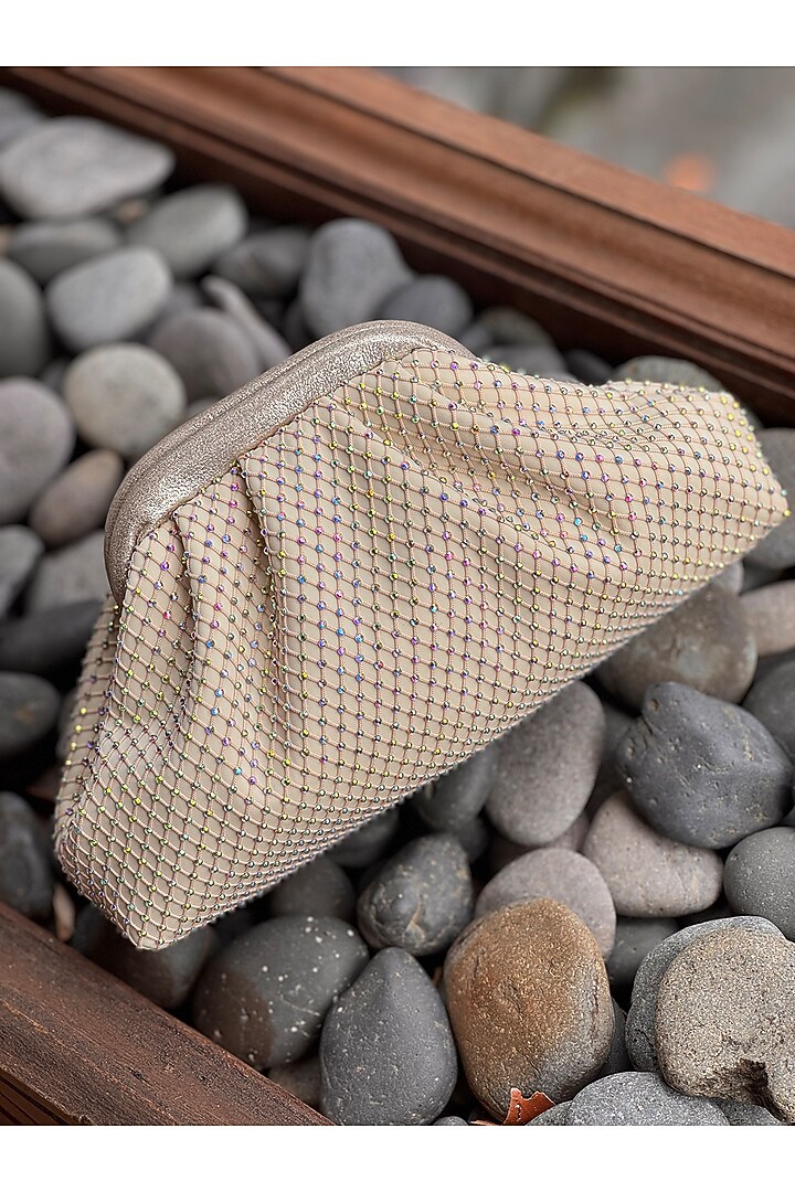 Beige Rhinestone Puff Clutch Bag by BHAVNA KUMAR at Pernia's Pop Up Shop