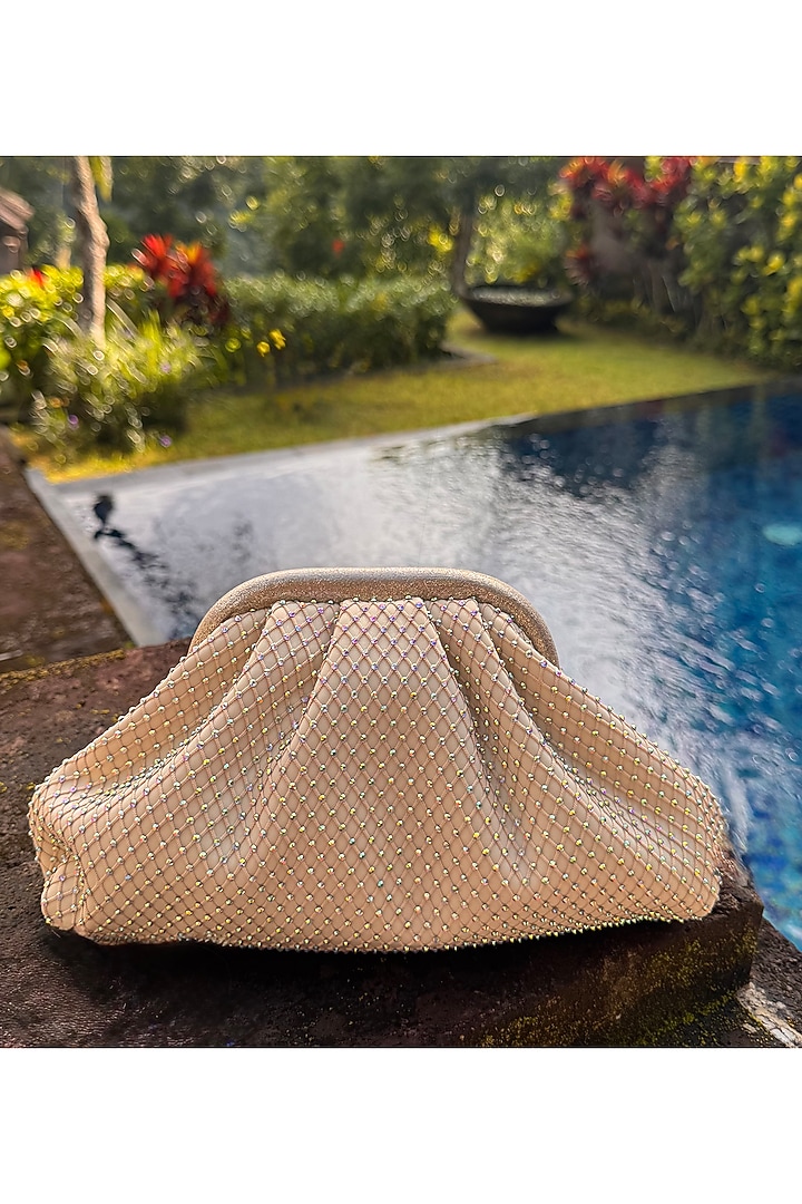 Beige Rhinestone Puff Clutch Bag by BHAVNA KUMAR at Pernia's Pop Up Shop