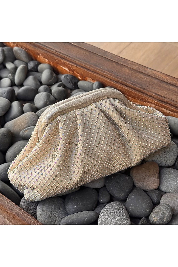 Beige Rhinestone Puff Clutch Bag by BHAVNA KUMAR at Pernia's Pop Up Shop