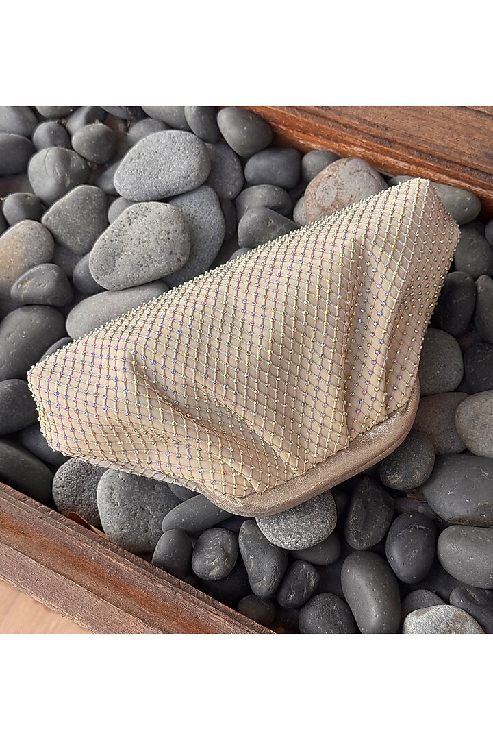 Beige Rhinestone Puff Clutch Bag by BHAVNA KUMAR at Pernia's Pop Up Shop