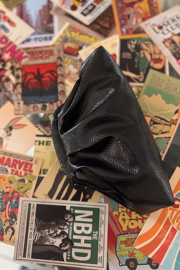 Black Vegan Leather Puff Bag by BHAVNA KUMAR at Pernia's Pop Up Shop