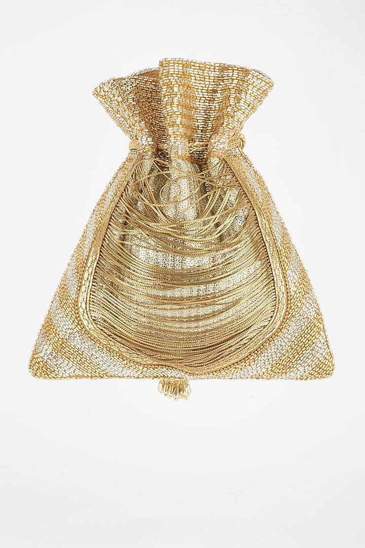 Gold & Silver Hand Embroidered Potli by BHAVNA KUMAR at Pernia's Pop Up Shop