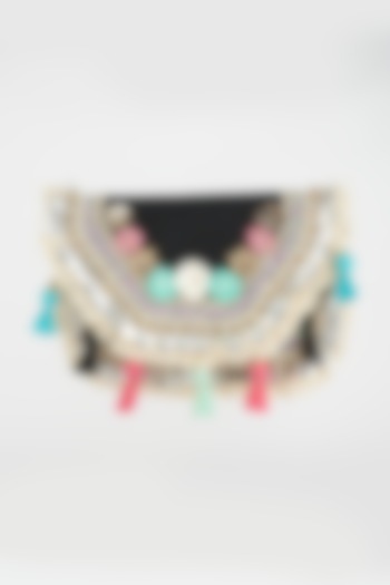 Black Boho Clutch With Tassels by BHAVNA KUMAR at Pernia's Pop Up Shop