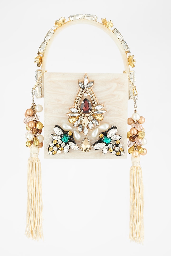 Ivory Embellished Mini Bag by BHAVNA KUMAR