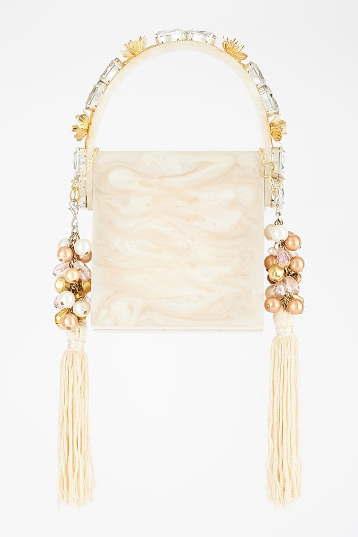 Ivory Embellished Mini Bag by BHAVNA KUMAR at Pernia's Pop Up Shop