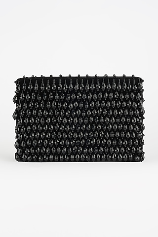 Black Hand Embroidered Box Clutch by BHAVNA KUMAR