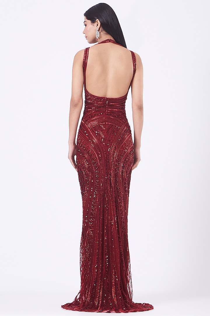 Blood Red Hand Embroidered Gown by Bhawna Rao at Pernia's Pop Up Shop