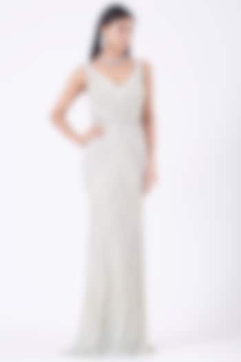 Ivory Hand Embroidered Gown by Bhawna Rao at Pernia's Pop Up Shop