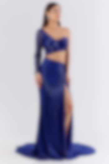 Electric Blue Italian Tulle Sequin Hand Embroidered Bridal Gown by Bhawna Rao at Pernia's Pop Up Shop