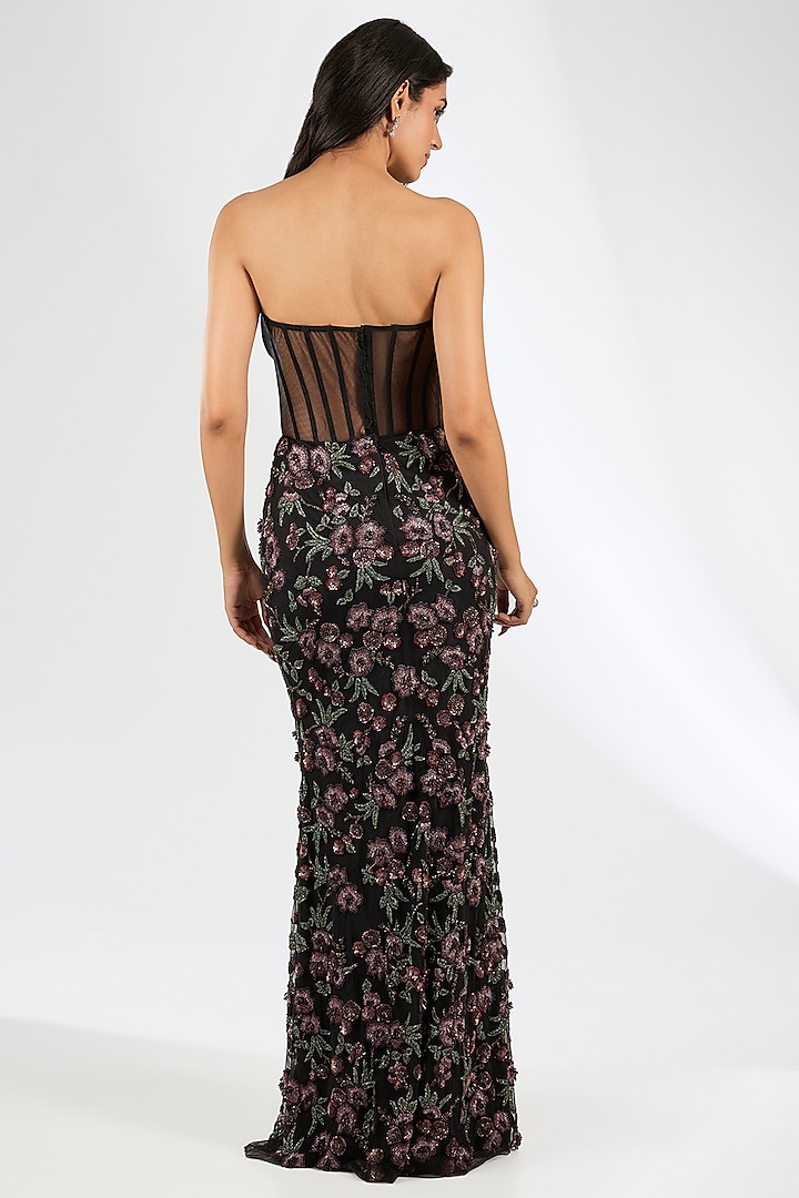 Black Italian Tulle Crystal Embroidered Bridal Gown With Cape by Bhawna Rao at Pernia's Pop Up Shop