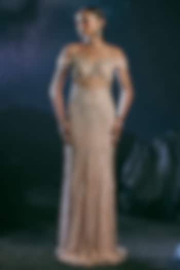 Puffy Pink Italian Tulle Glass Crystal Embroidered Bridal Gown by Bhawna Rao at Pernia's Pop Up Shop