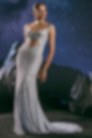 Purple-Blue Italian Tulle & Silk Lycra Swarovski Embroidered Bridal Gown by Bhawna Rao at Pernia's Pop Up Shop