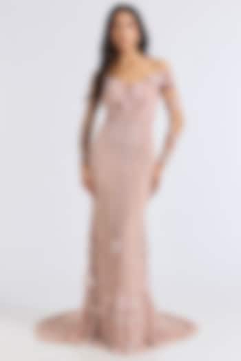 Pale Pink Italian Tulle Hand Embroidered Bridal Gown by Bhawna Rao at Pernia's Pop Up Shop