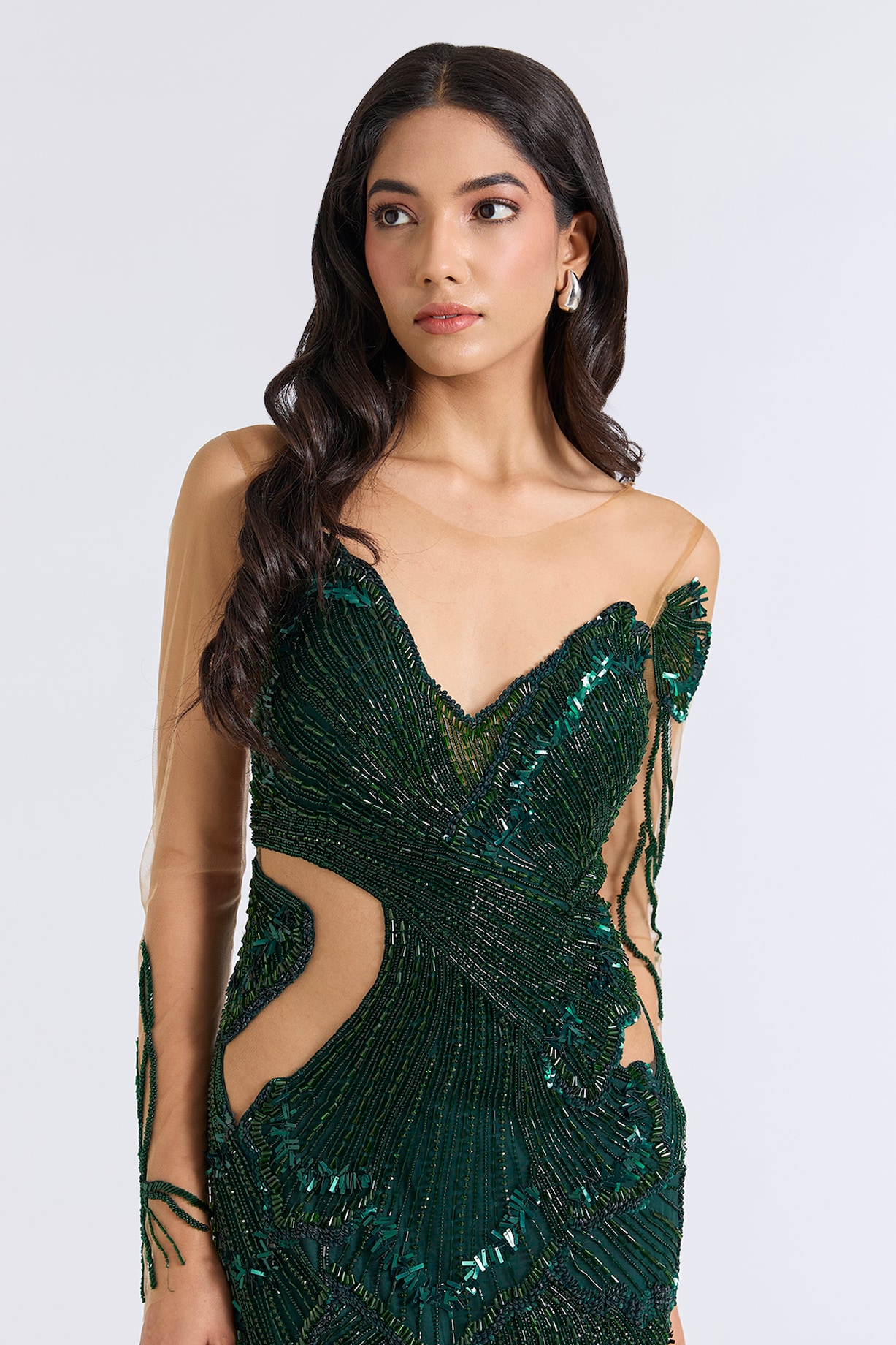 Emerald Green Italian Tulle Hand Embroidered Wedding Gown by Bhawna Rao at  Pernia's Pop Up Shop 2026