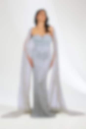 Blue Italian Tulle Crystal Hand Embellished Corset Wedding Gown by Bhawna Rao at Pernia's Pop Up Shop