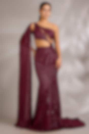 Rose Red Italian Tulle Embellished Bridal Gown by Bhawna Rao at Pernia's Pop Up Shop