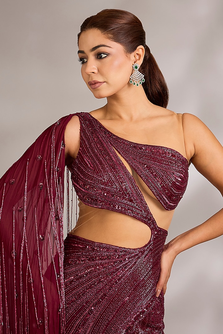 Rose Red Italian Tulle Embellished Bridal Gown by Bhawna Rao at Pernia's Pop Up Shop