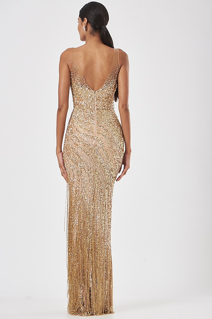 Gold Hand Embroidered Gown by Bhawna Rao at Pernia's Pop Up Shop