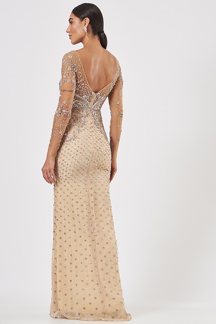 Nude Hand Embroidered Gown by Bhawna Rao at Pernia's Pop Up Shop