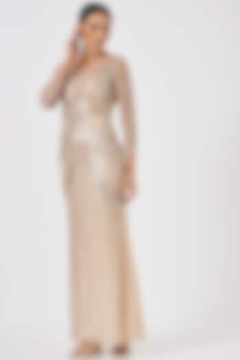 Blush Nude Hand Embroidered Gown by Bhawna Rao