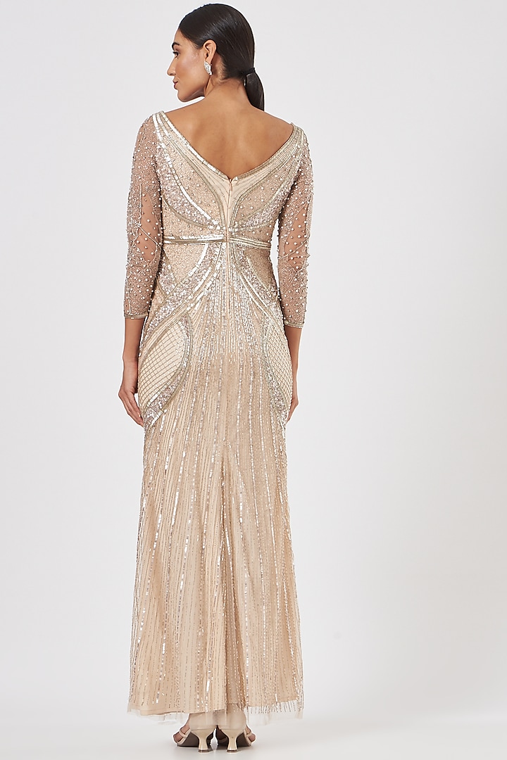 Blush Nude Hand Embroidered Gown by Bhawna Rao at Pernia's Pop Up Shop