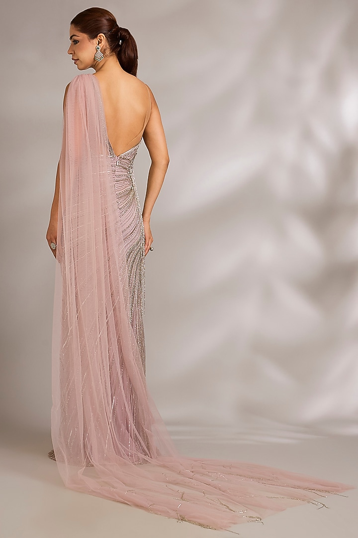 Milky Pink Italian Tulle Embellished Bridal Gown by Bhawna Rao at Pernia's Pop Up Shop