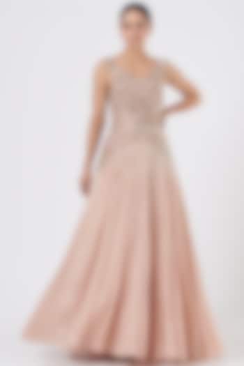 Blush Pink Embroidered Gown by Bhawna Rao