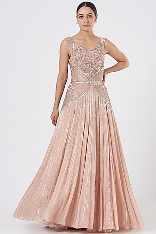 Blush Pink Embroidered Gown by Bhawna Rao