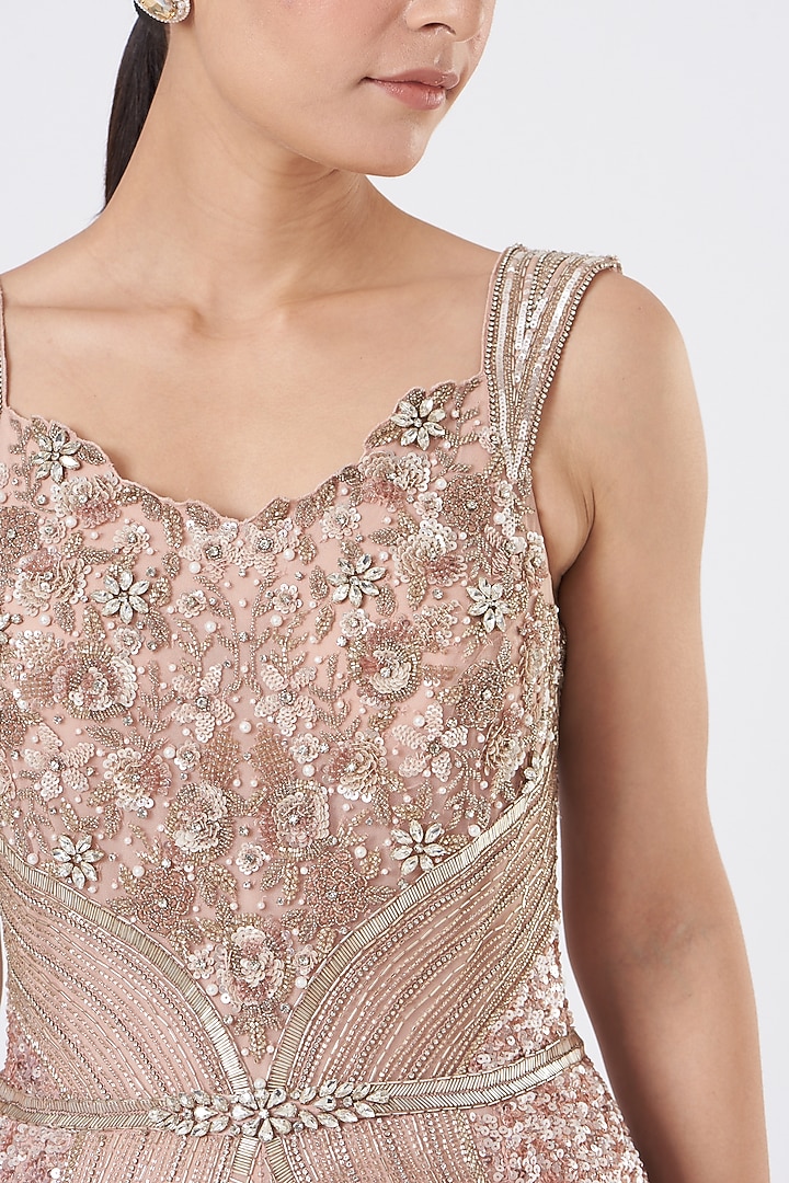 Blush Pink Embroidered Bridal Gown by Bhawna Rao at Pernia's Pop Up Shop