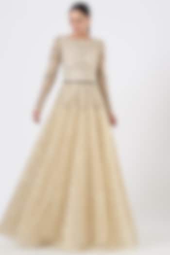 Beige Embroidered Gown by Bhawna Rao