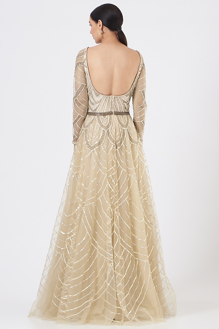 Beige Embroidered Wedding Gown by Bhawna Rao at Pernia's Pop Up Shop