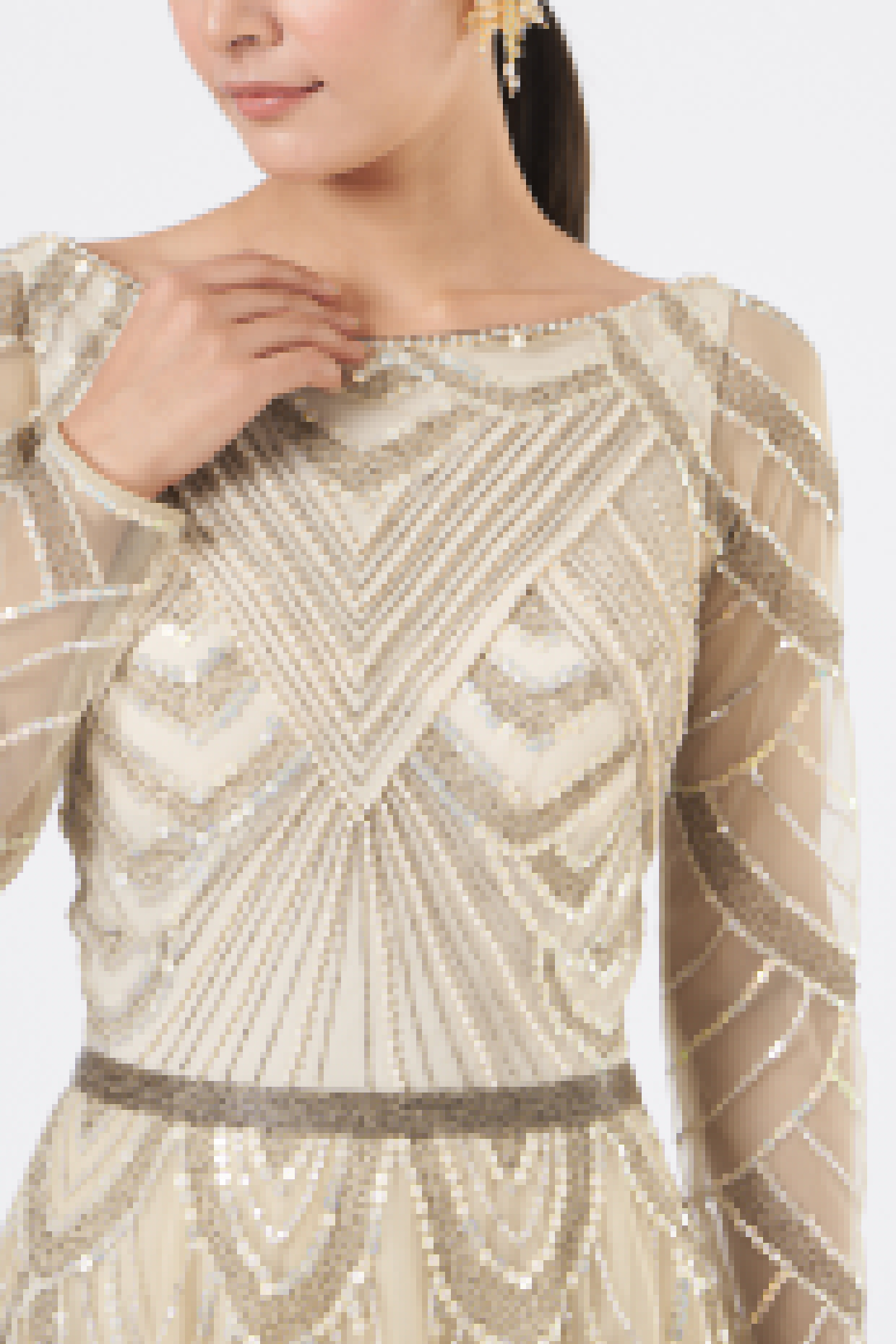 Beige Embroidered Wedding Gown by Bhawna Rao at Pernia's Pop Up Shop