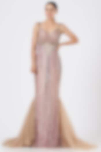 Blush Pink Georgette Gown by Bhawna Rao