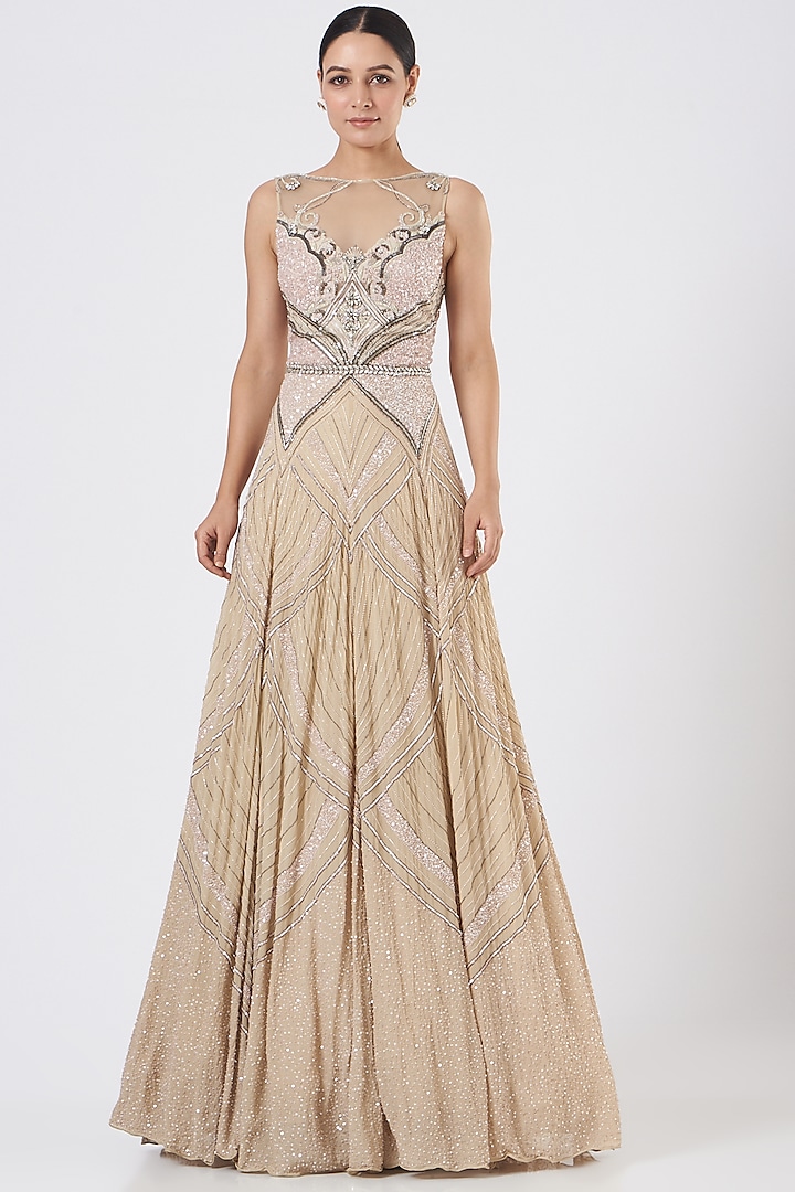 Champagne Gown With Embroidery by Bhawna Rao