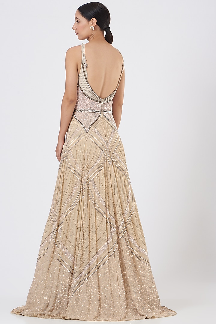 Champagne Wedding Gown With Embroidery by Bhawna Rao at Pernia's Pop Up Shop