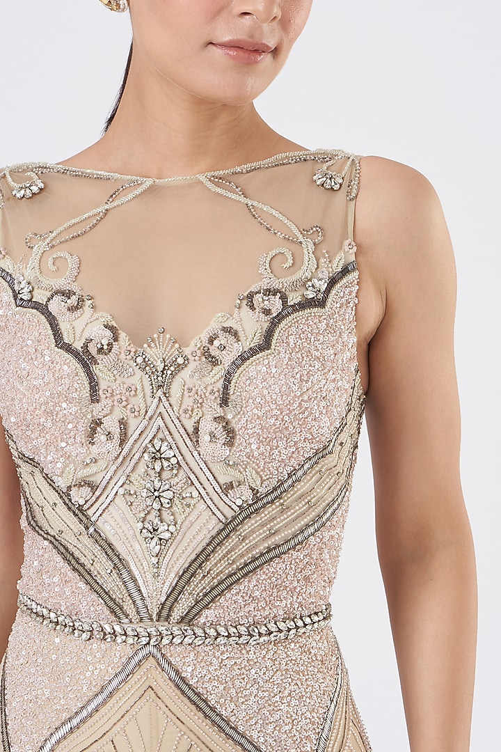 Champagne Wedding Gown With Embroidery by Bhawna Rao at Pernia's Pop Up Shop