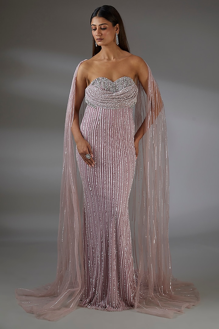 Fresh Pink Italian Tulle Hand Embellished Corset Gown by Bhawna Rao at Pernia's Pop Up Shop