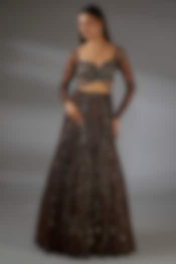 Copper Italian Tulle Hand Embroidered Flared Gown by Bhawna Rao at Pernia's Pop Up Shop