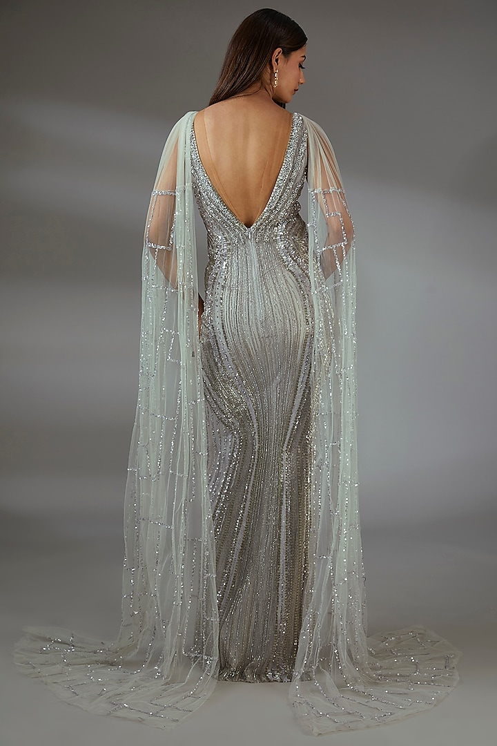 Metallic Lilac Italian Tulle Crystal Embroidered Bridal Gown by Bhawna Rao at Pernia's Pop Up Shop