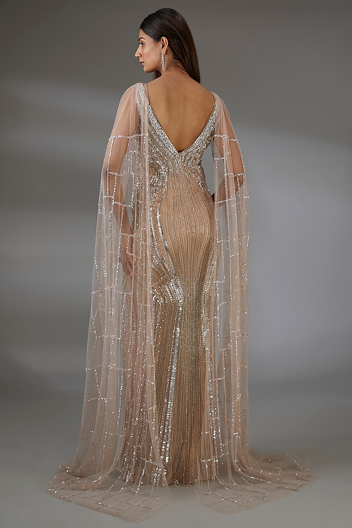 Pink Italian Tulle Crystal Hand Embroidered Bridal Gown by Bhawna Rao at Pernia's Pop Up Shop