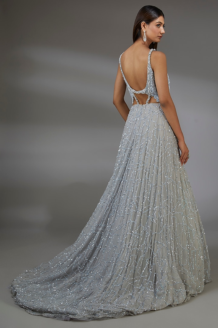Silver Italian Tulle Embellished Bridal Gown by Bhawna Rao at Pernia's Pop Up Shop