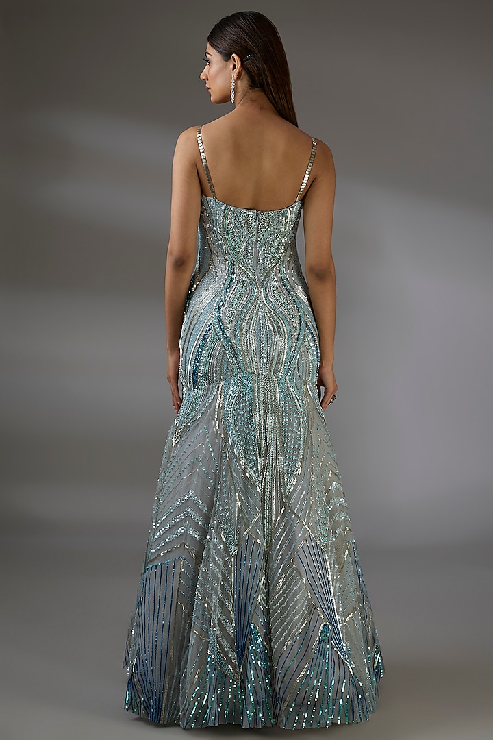 Pastel Blue Italian Tulle Swarovski Embellished Bridal Gown by Bhawna Rao at Pernia's Pop Up Shop