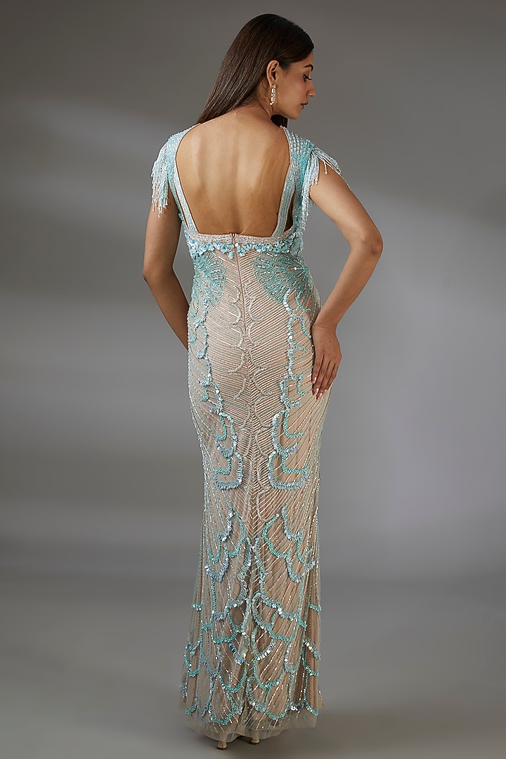 Multi-Colored Italian Tulle Bead Embroidered Bridal Gown by Bhawna Rao at Pernia's Pop Up Shop