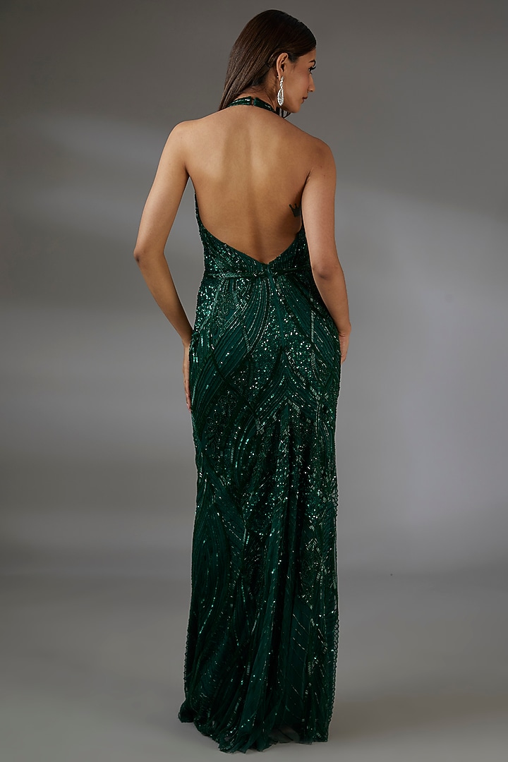slim fit dress slacks Baltic Born Womens Layla Tulle Maxi Dress | Dark Green Multi main image 1